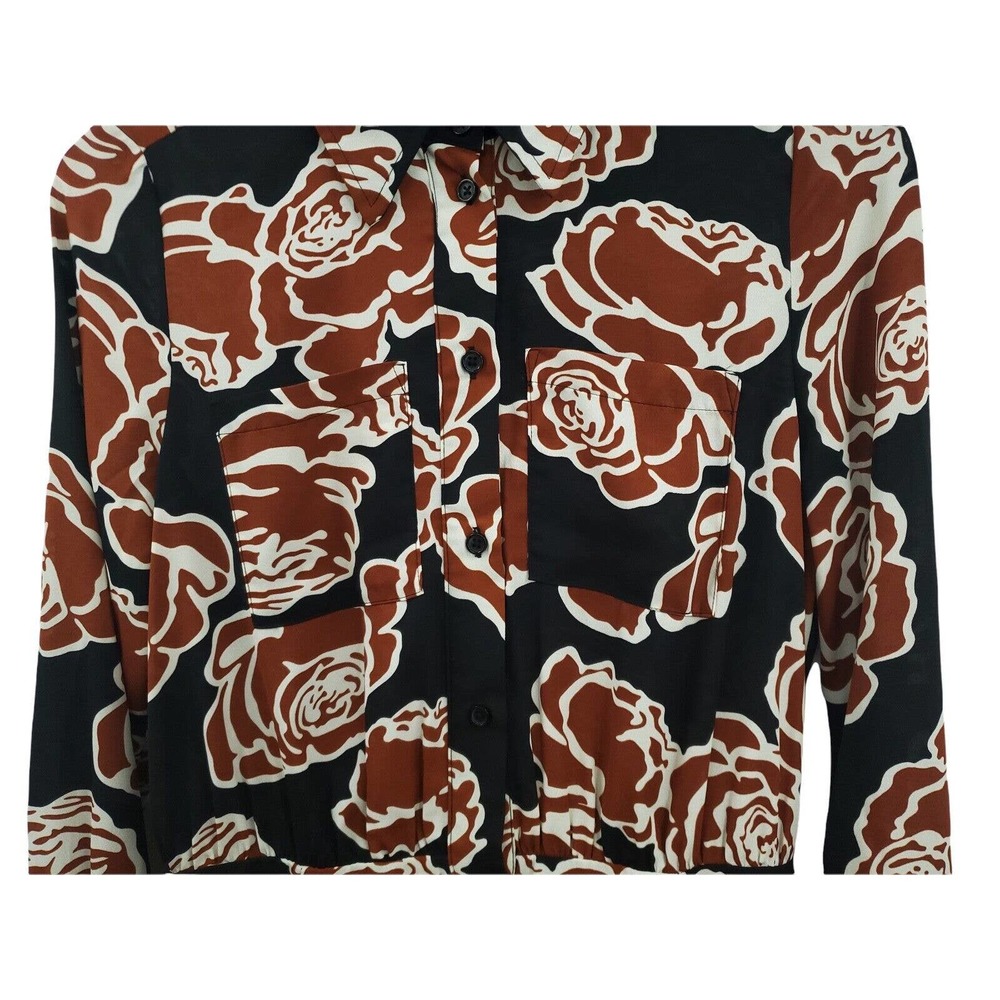 WHO WHAT WEAR WOMEN’S SIZE SMALL BLACK & BROWN BUTTON FRONT FLORAL DRESS - Picture 3 of 7